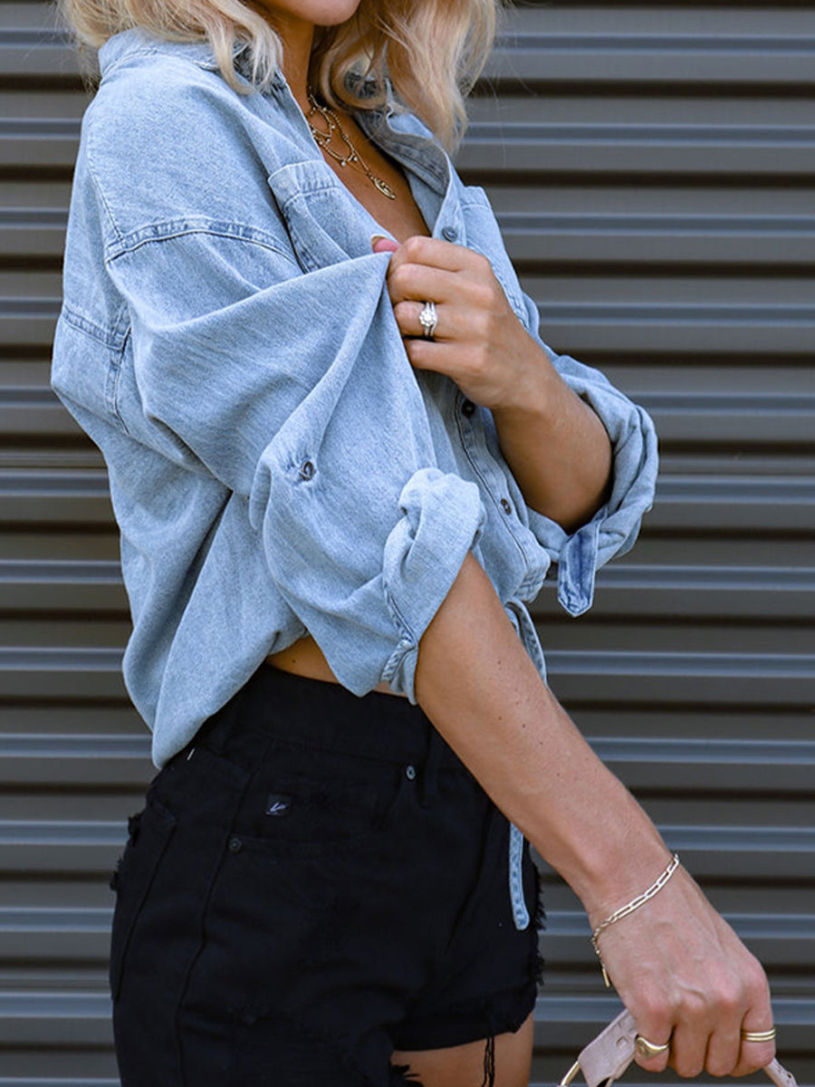 Tie Detail Denim Top - Fashorio