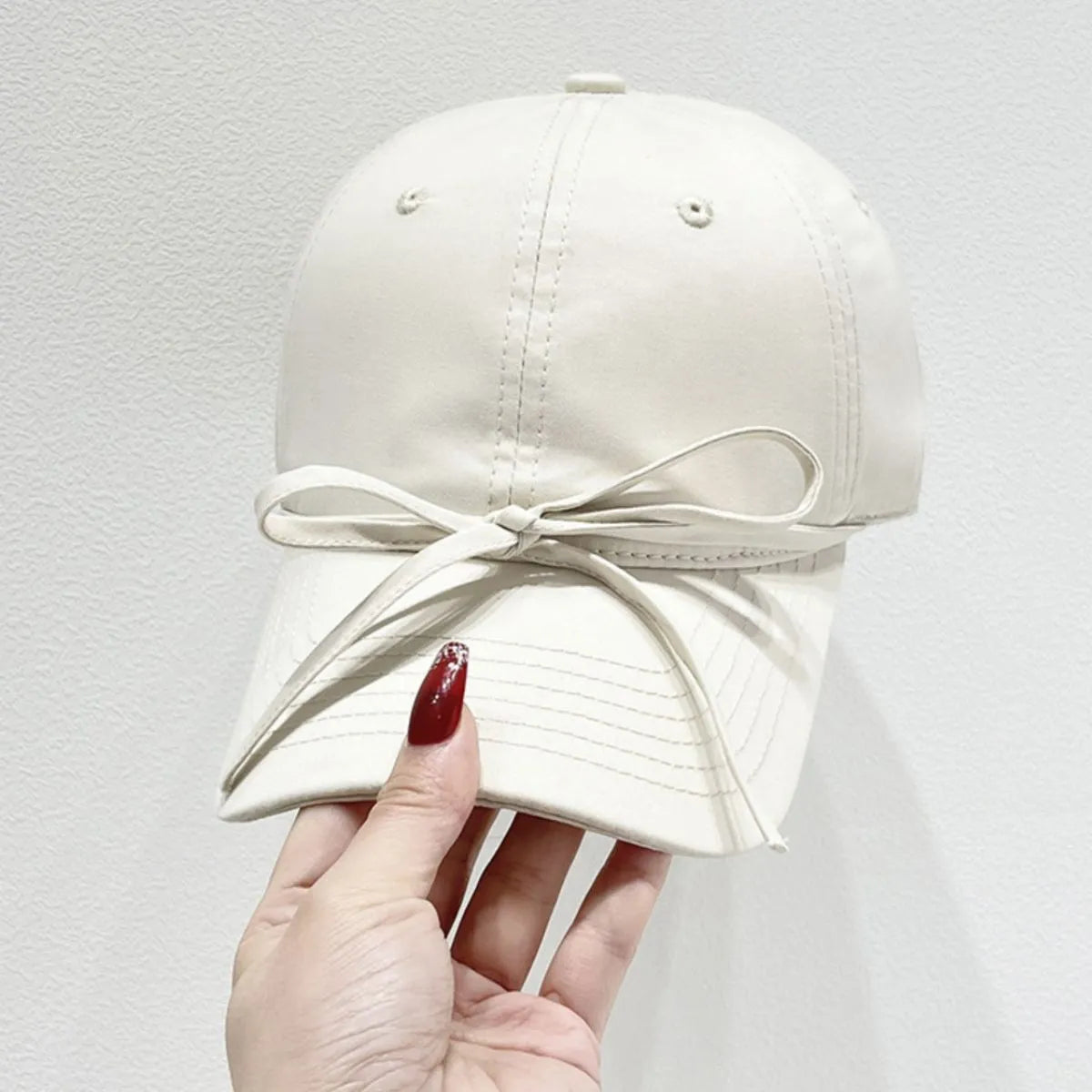 Bow Solid Color Baseball Cap Cream One Size - Fashorio