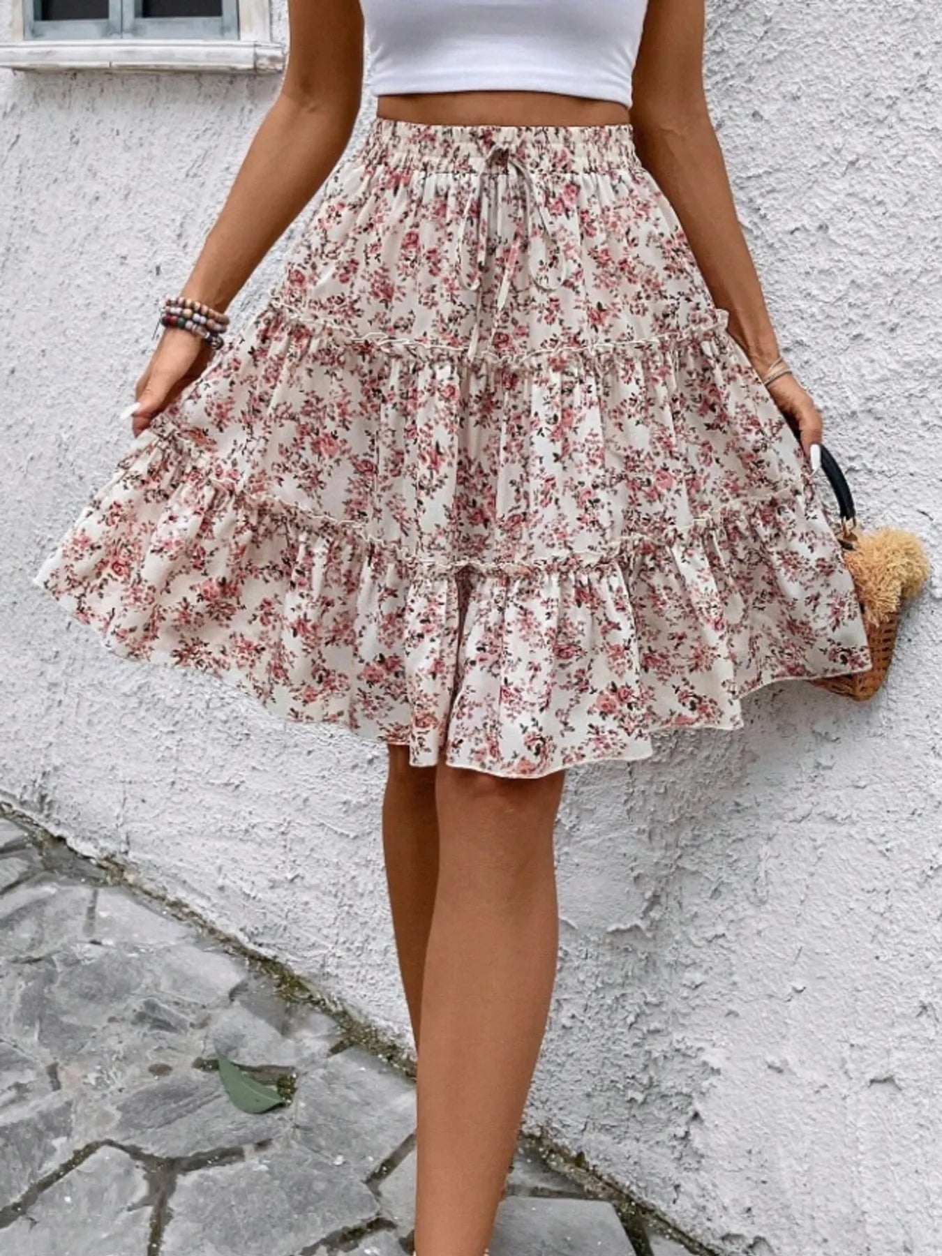 Floral Print Midi Skirt - Fashorio
