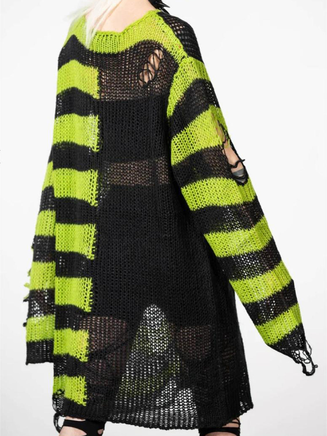 Striped Distressed Tunic Sweater - Fashorio