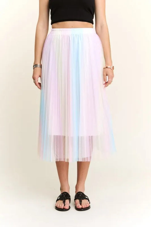 ADORA Unicorn Pleated Mesh Flare Midi Skirt - Fashorio
