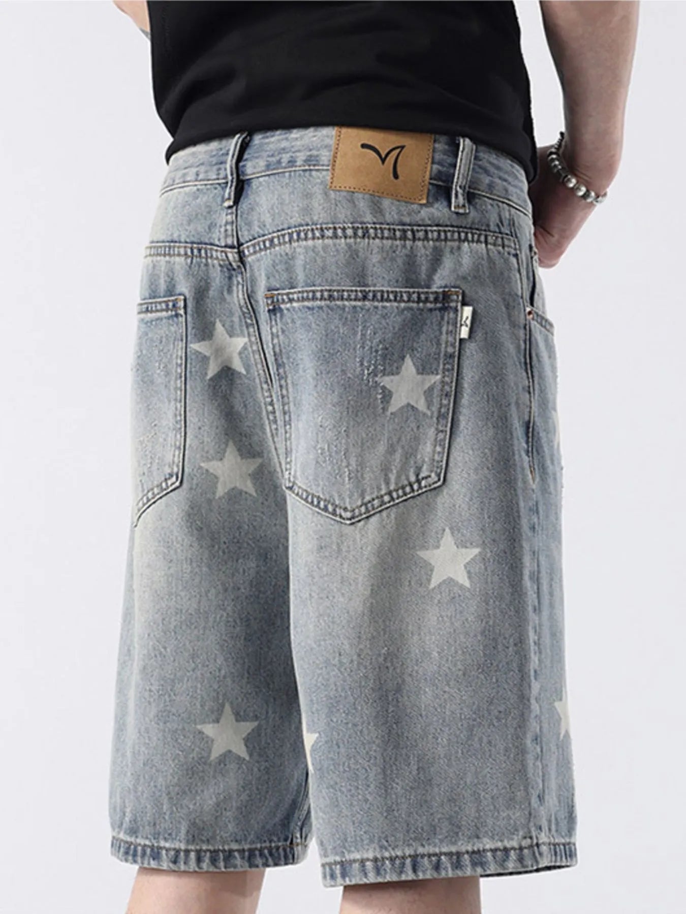 Men's Distressed Star Print Denim Shorts - Fashorio