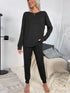 Shiny Round Neck Top and Drawstring Pants Lounge Set - Fashorio