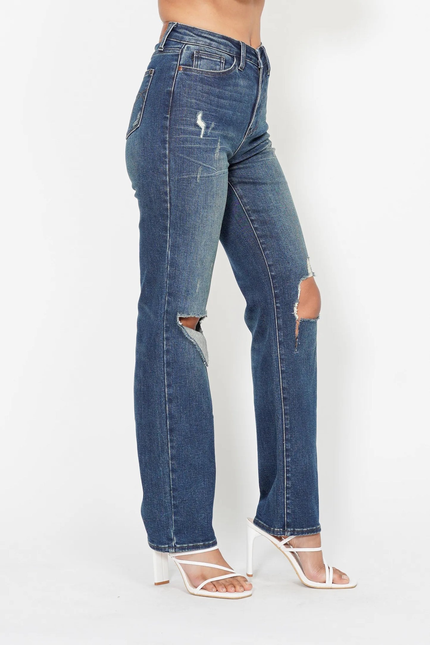 Judy Blue Full Size Hw Ripped Knee Dad Jeans Plus Size - Fashorio