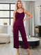 V-Neck Lace Trim Slit Cami and Pants Pajama Set Magenta - Fashorio