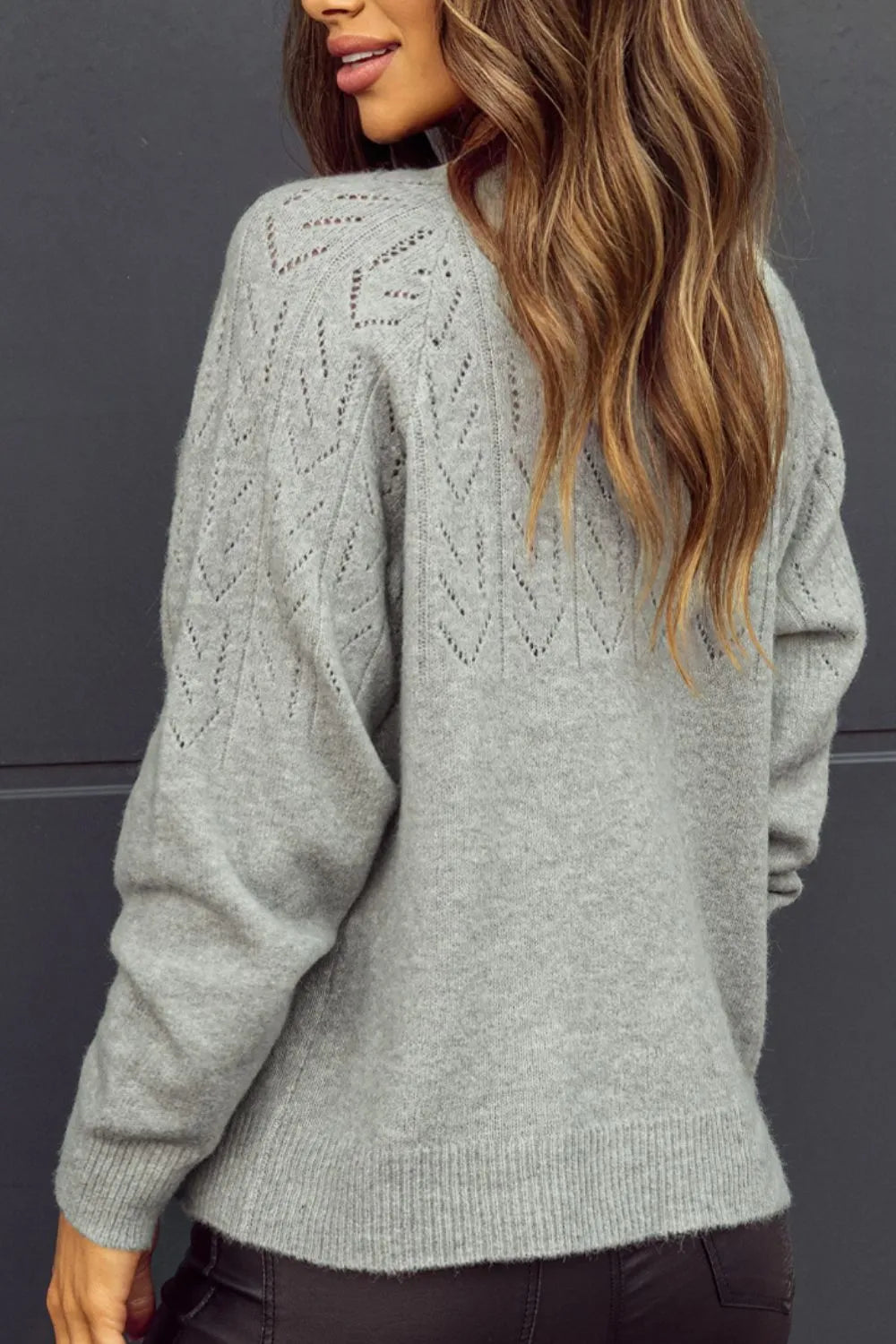 Openwork Button Down Long Sleeve Cardigan - Fashorio