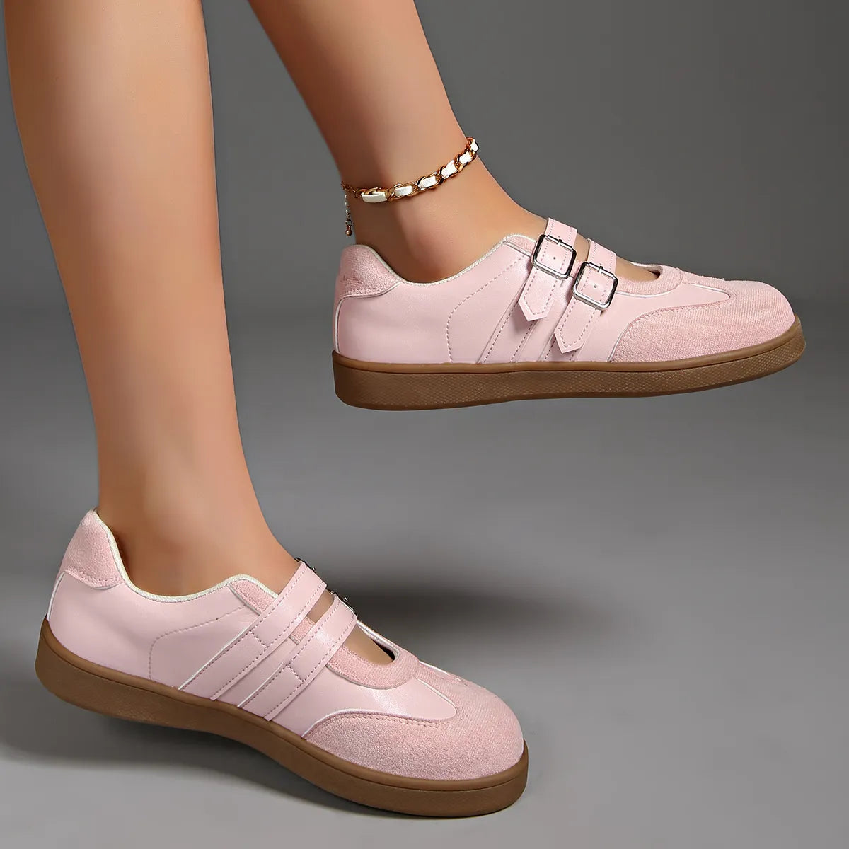 Round Toe Double Buckle Loafers - Fashorio