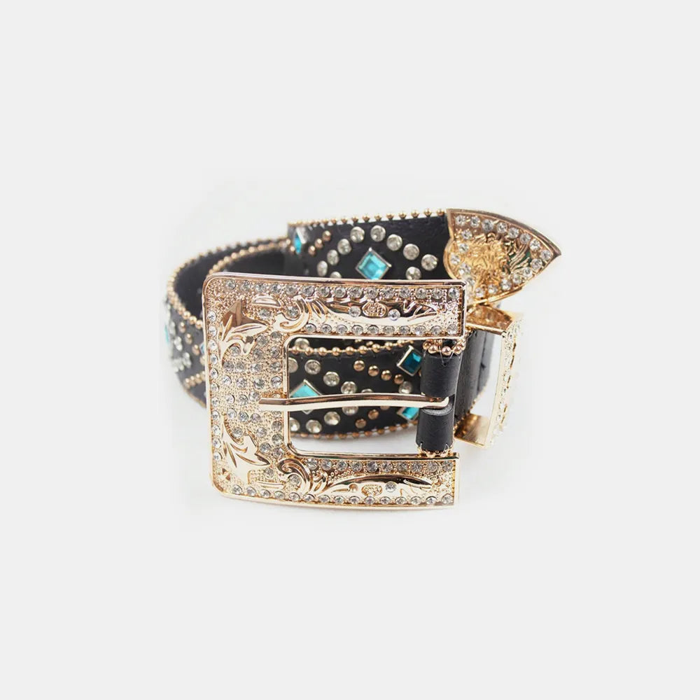 Rhinestone PU Leather Belt - Fashorio
