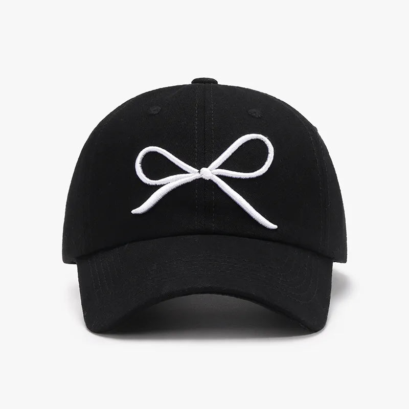Bow Embroidered Cotton Baseball Cap Black One Size - Fashorio
