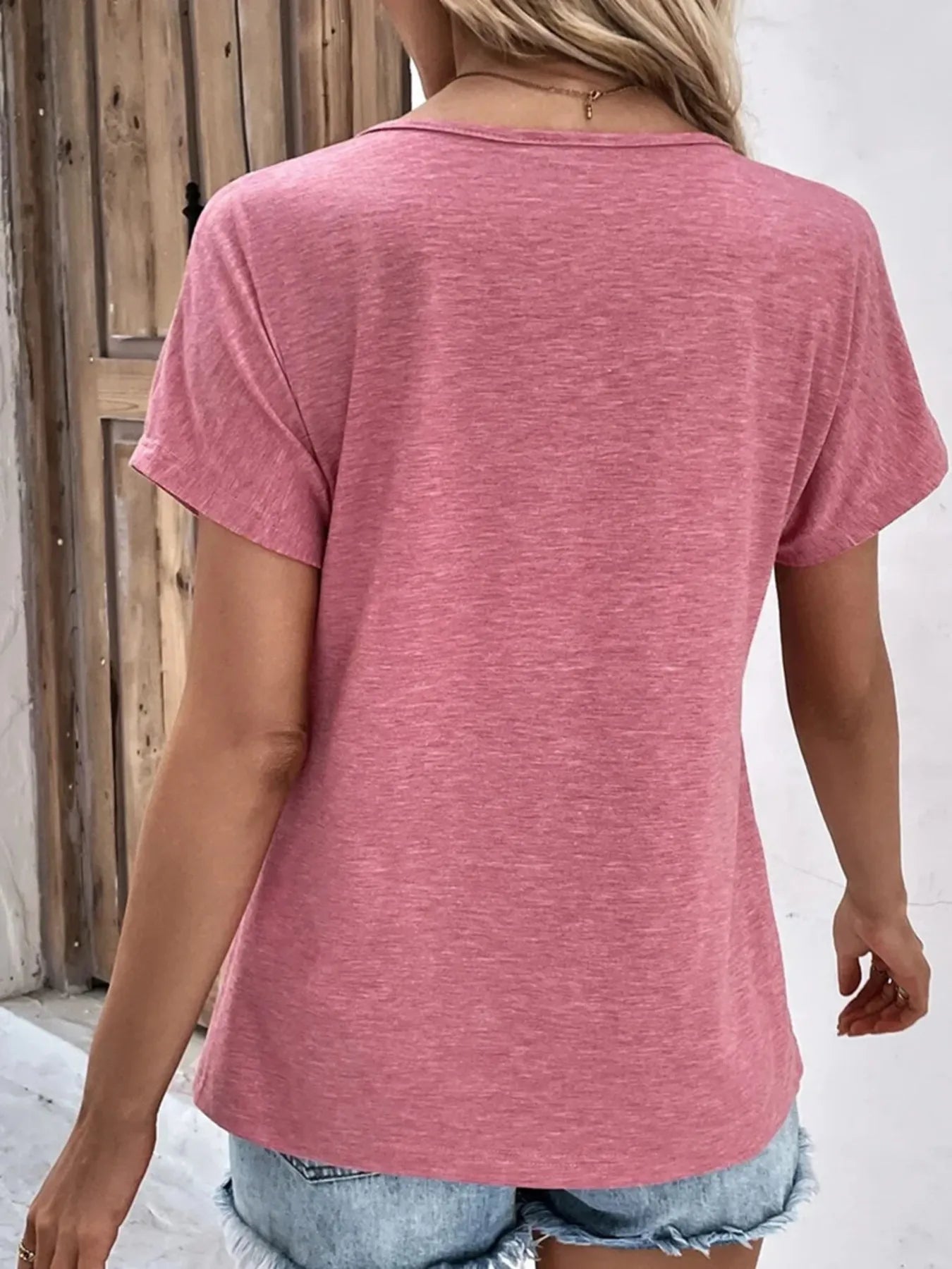 Decor Button Short Sleeve T-Shirt - Fashorio