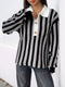Striped Button Front Long Sleeve Sweater Dark Gray - Fashorio