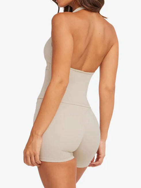 Halter Neck Cami and Shorts Active Set - Fashorio