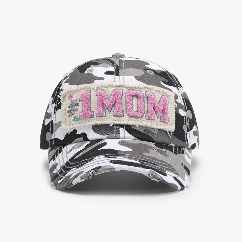 Letter Adjustable Cotton Baseball Cap Black and white camouflage One Size - Fashorio