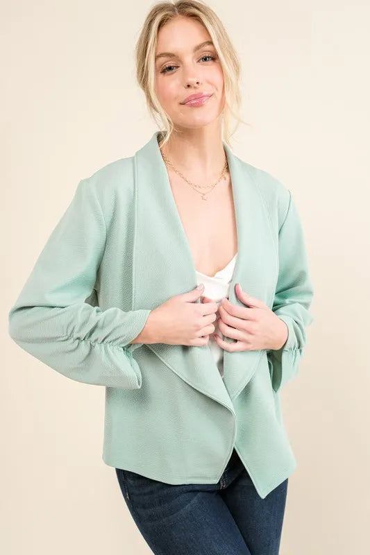 And The Why Stretch Non-Wrinkled Basic Open-Front Blazer - Fashorio