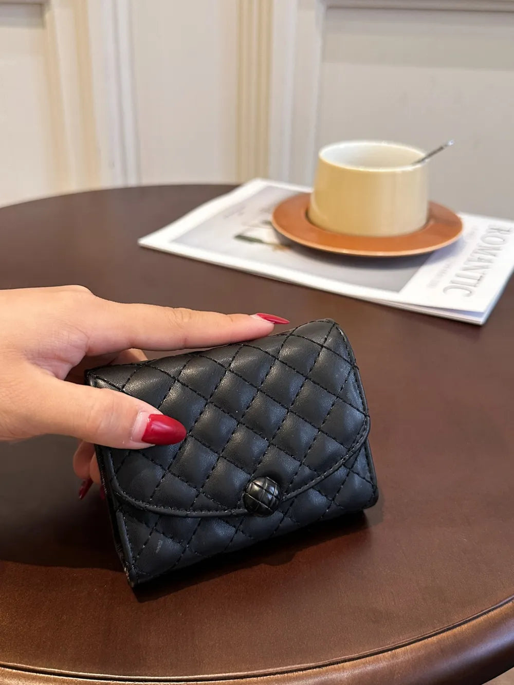 PU Leather Solid Color Wallet Black One Size - Fashorio