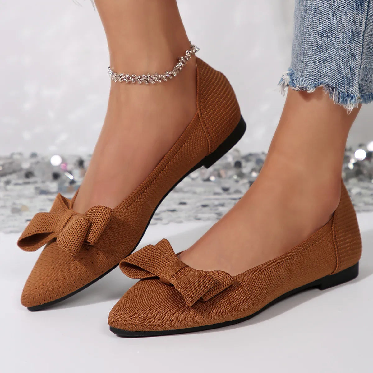 Bow Point Toe Slip-Ons - Fashorio