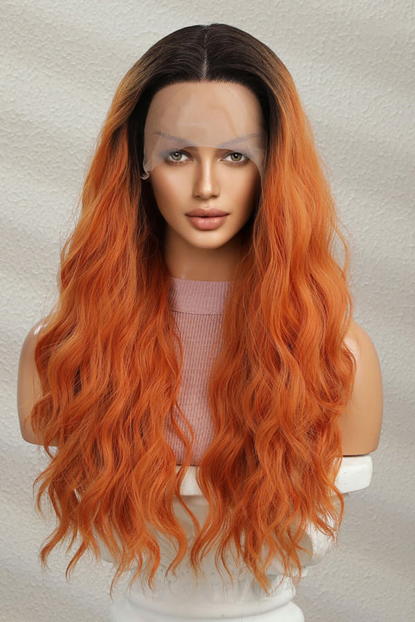 13*2" Lace Front Wigs Synthetic Long Wave 24" 150% Density Ginger Brunette Root One Size - Fashorio