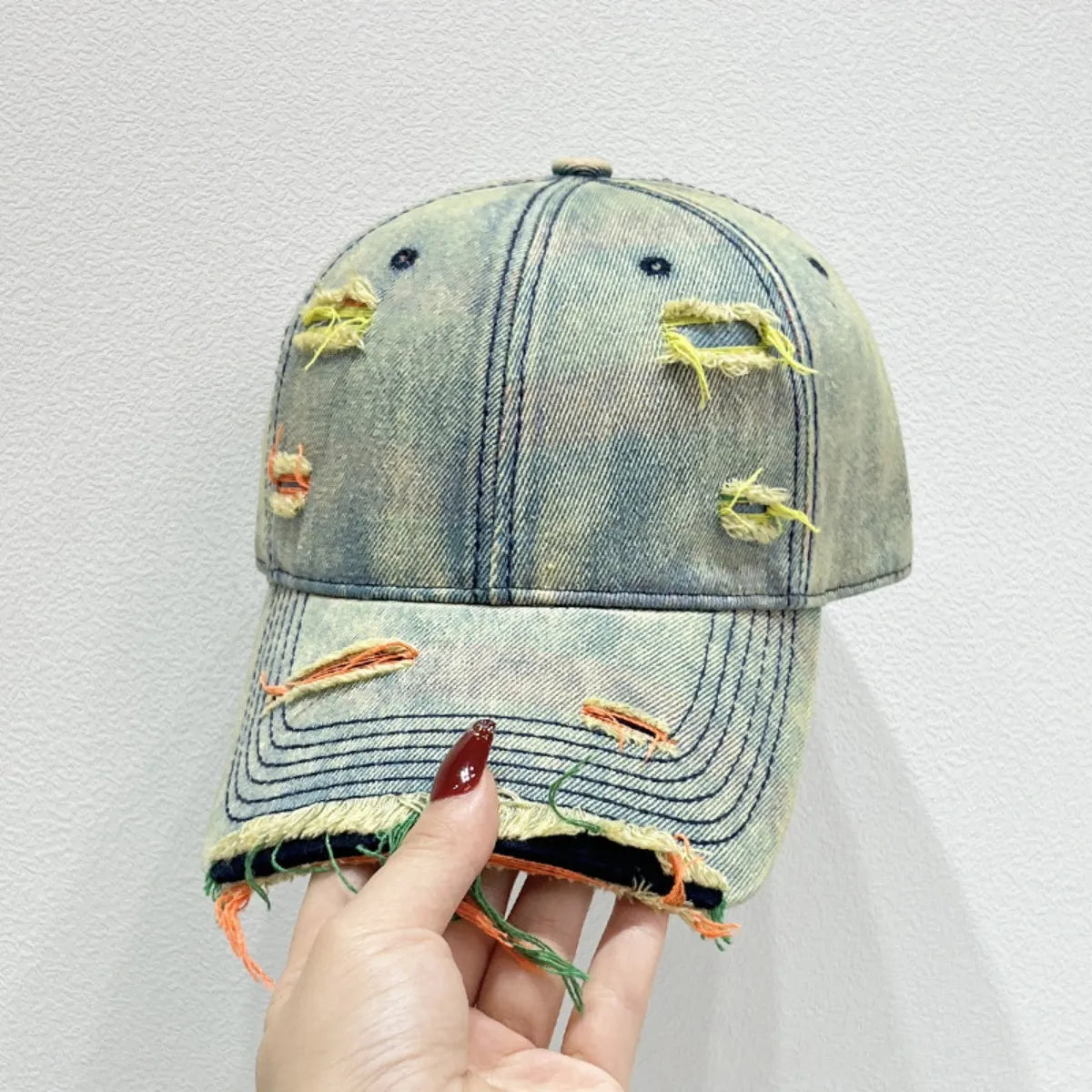 Distressed Adjustable Baseball Cap Pastel Yellow One Size - Fashorio