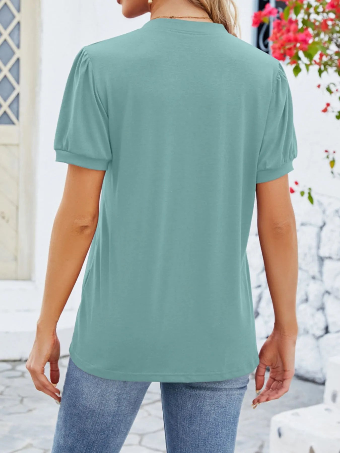 Notched Short Sleeve T-Shirt - Fashorio