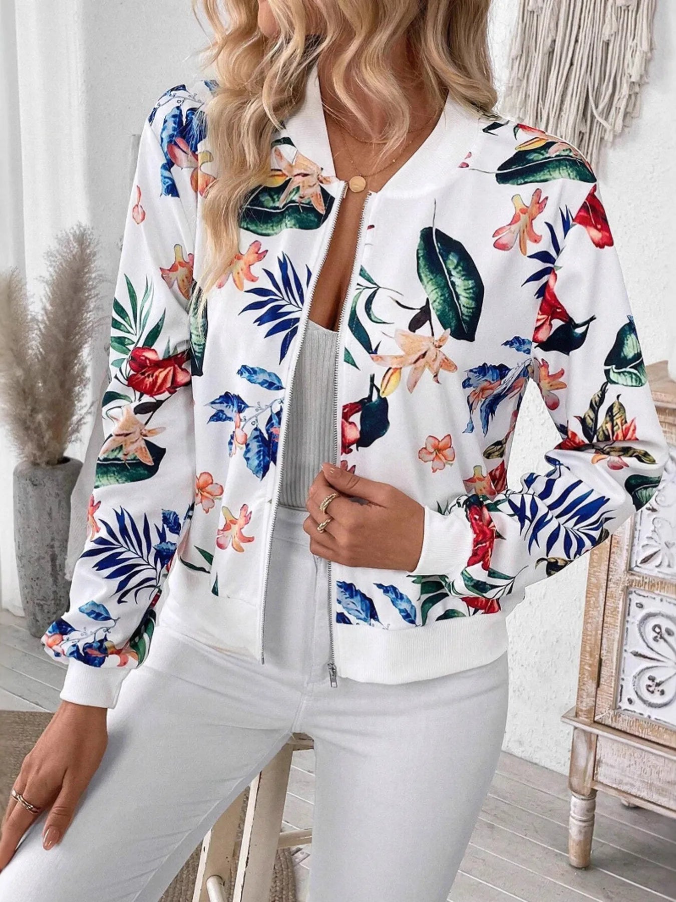 Printed Zip Up Long Sleeve Jacket – Casual Activewear - Fashorio