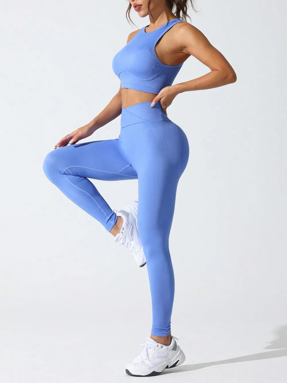 Round Neck Tank and High Waist Leggings Active Set - Fashorio