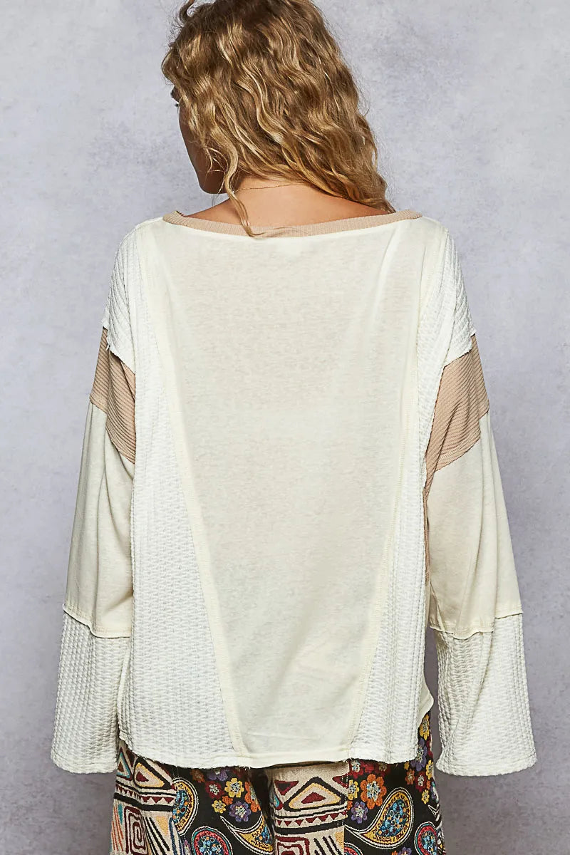 POL Contrast Round Neck Long Sleeve T-Shirt - Fashorio