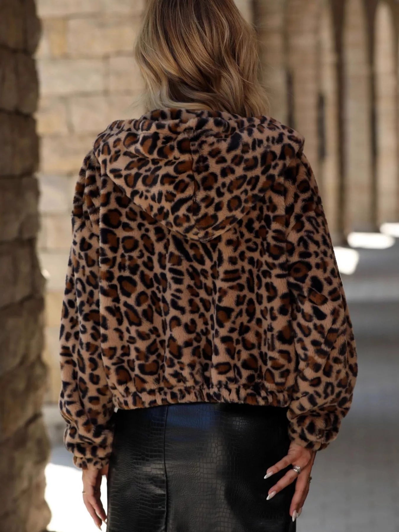 Leopard Zip Up Hooded Outerwear - Fashorio
