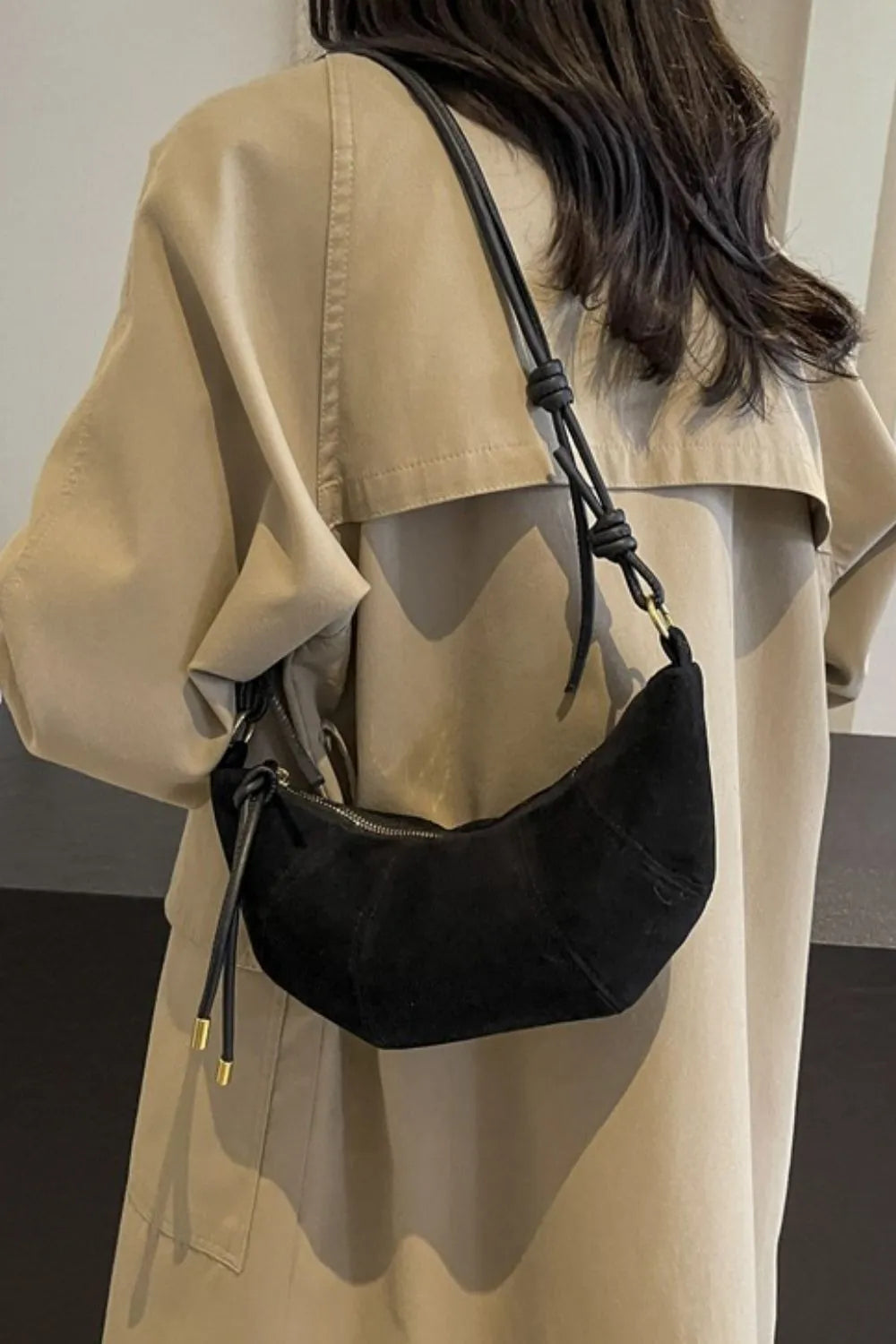 PU Leather Strap Suede Shoulder Bag - Fashorio