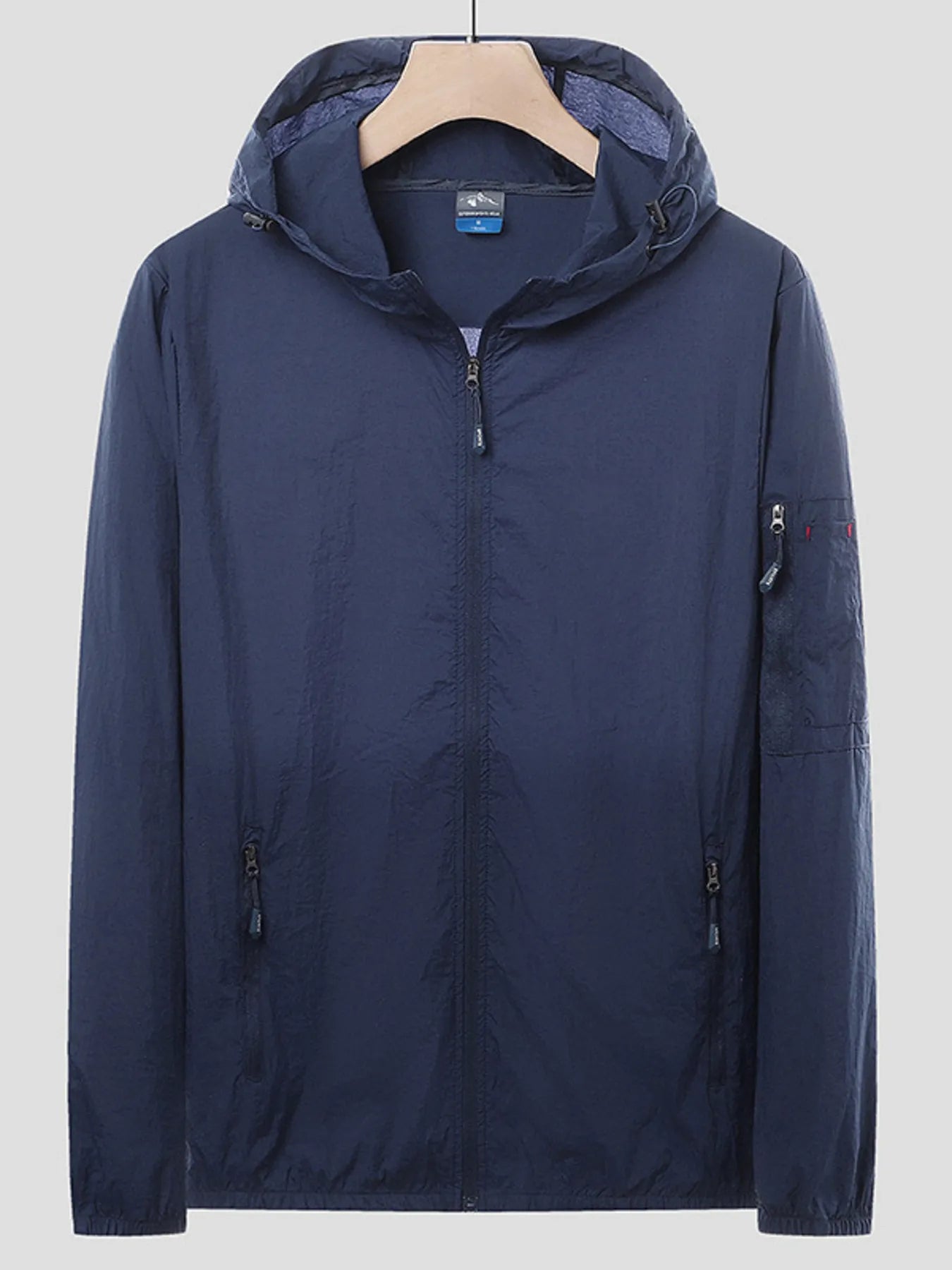 Men's Plus Size Zip Up Long Sleeve Hooded Jacket Dark Blue - Fashorio