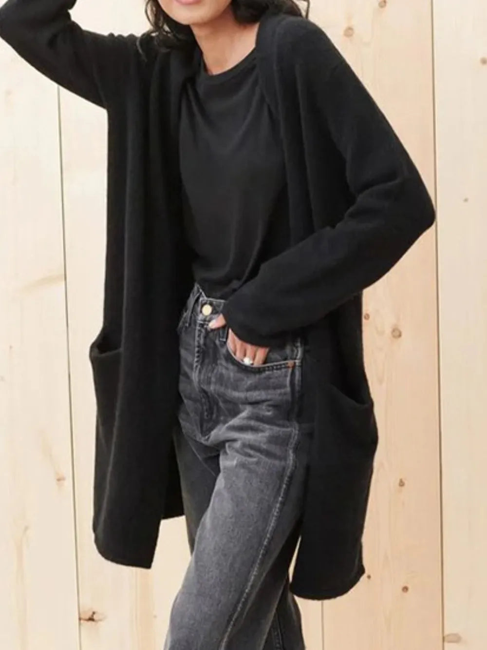 Open Front Long Sleeve Cardigan with Pockets - Fashorio