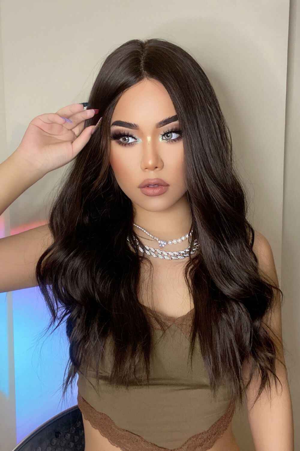 13*2" Lace Front Wigs Synthetic Long Wave 26" Heat Safe 150% Density in Brown - Fashorio