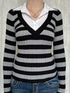 Contrast Collar Striped Long Sleeve Knit Top - Fashorio