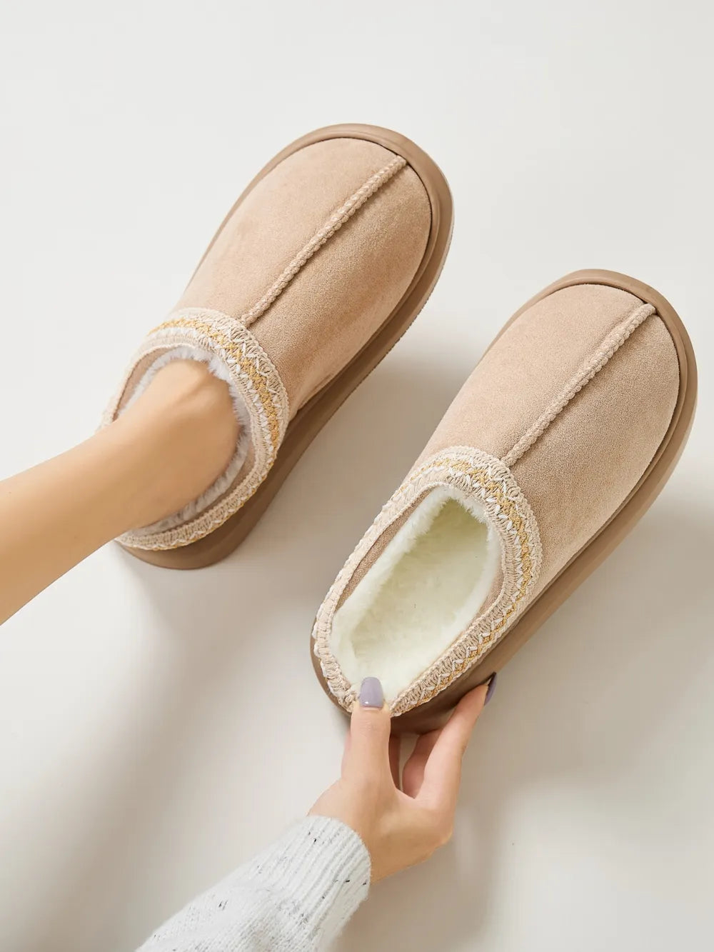 Faux Fur Suede Platform Slippers - Fashorio
