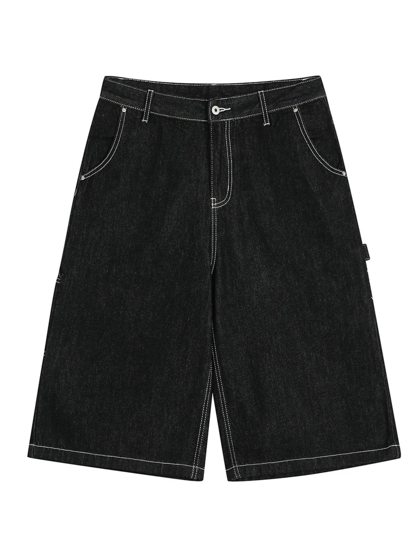 Men's Denim Shorts with Contrast Stitching Black - Fashorio