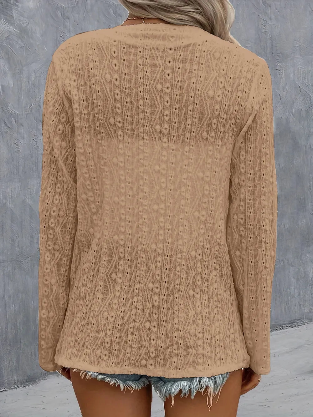 Eyelet Roll-Tab Sleeve Cardigan - Fashorio