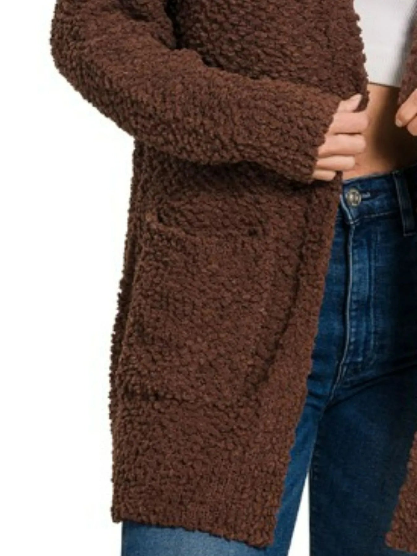 Zenana Long Sleeve Popcorn Sweater Cardigan with Pockets - Fashorio