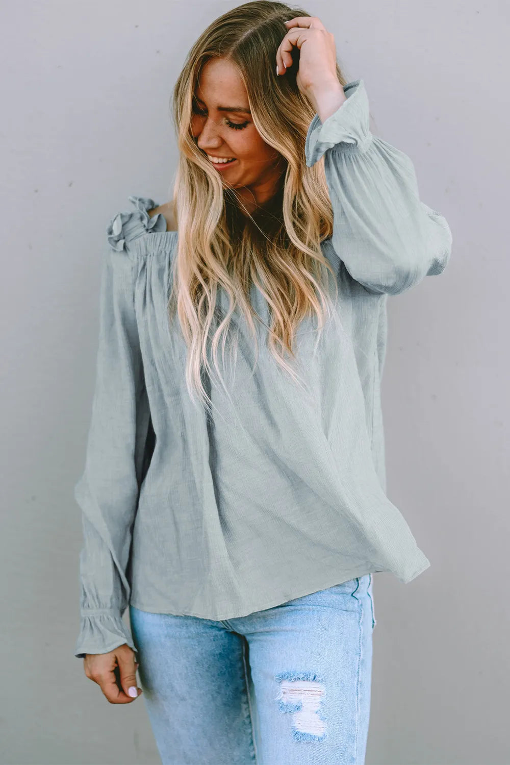 Frill Trim Flounce Sleeve Blouse - Fashorio