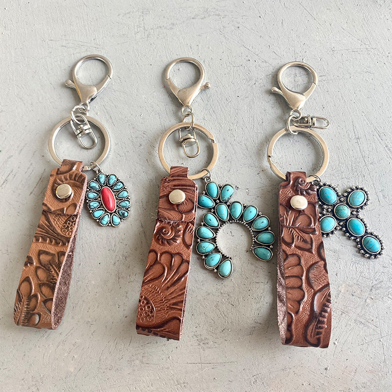 Turquoise Genuine Leather Key Chain - Fashorio