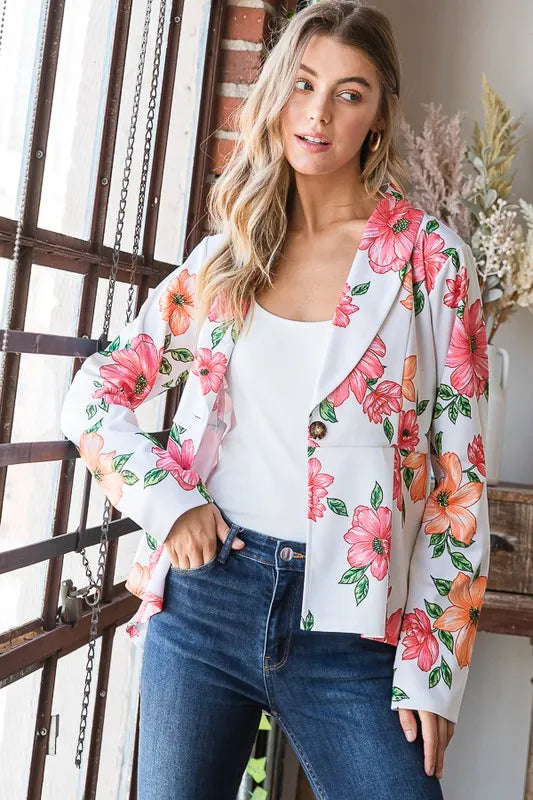 Heimish Full Size Multi Color Floral Blazers with Tunic Plus Size - Fashorio