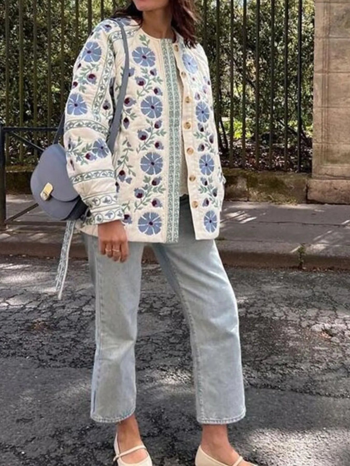 Printed Button Down Long Sleeve Winter Coat - Fashorio