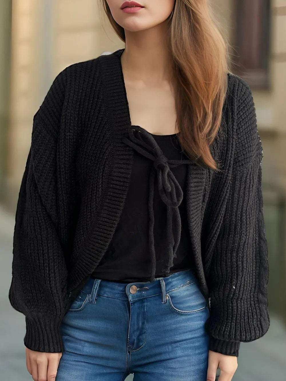 Tied Dropped Shoulder Long Sleeve Cardigan - Fashorio