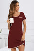 Contrast Trim Pocketed Round Neck Lounge Dress Burgundy - Fashorio
