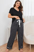 Plus Size V-Neck Top and Plaid Pants Lounge Set - Fashorio