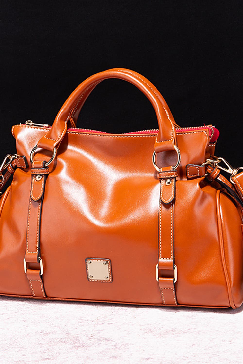 PU Leather Handbag with Tassels Caramel One Size - Fashorio