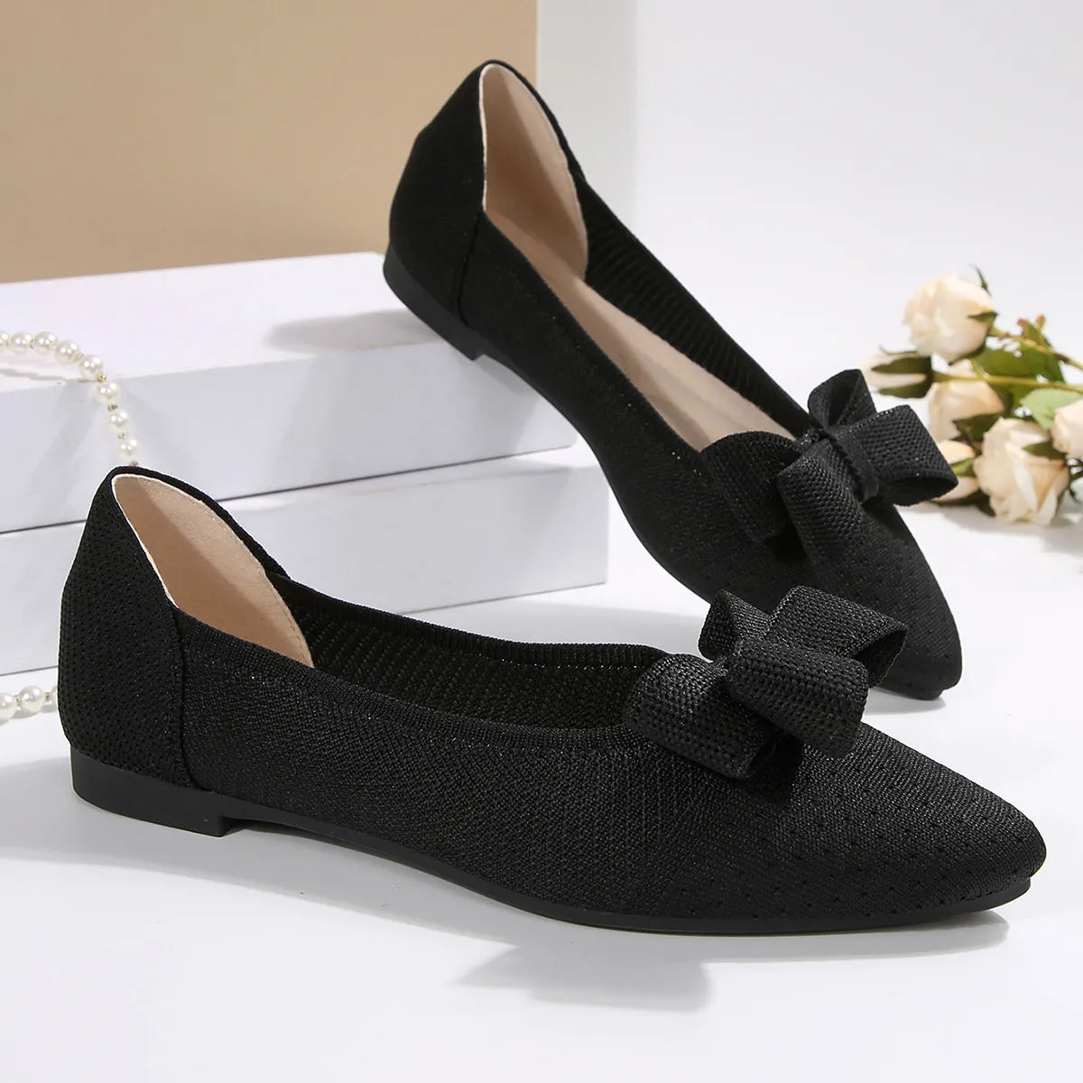 Bow Point Toe Slip-Ons - Fashorio