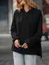 Textured Drawstring Long Sleeve Hoodie Black - Fashorio