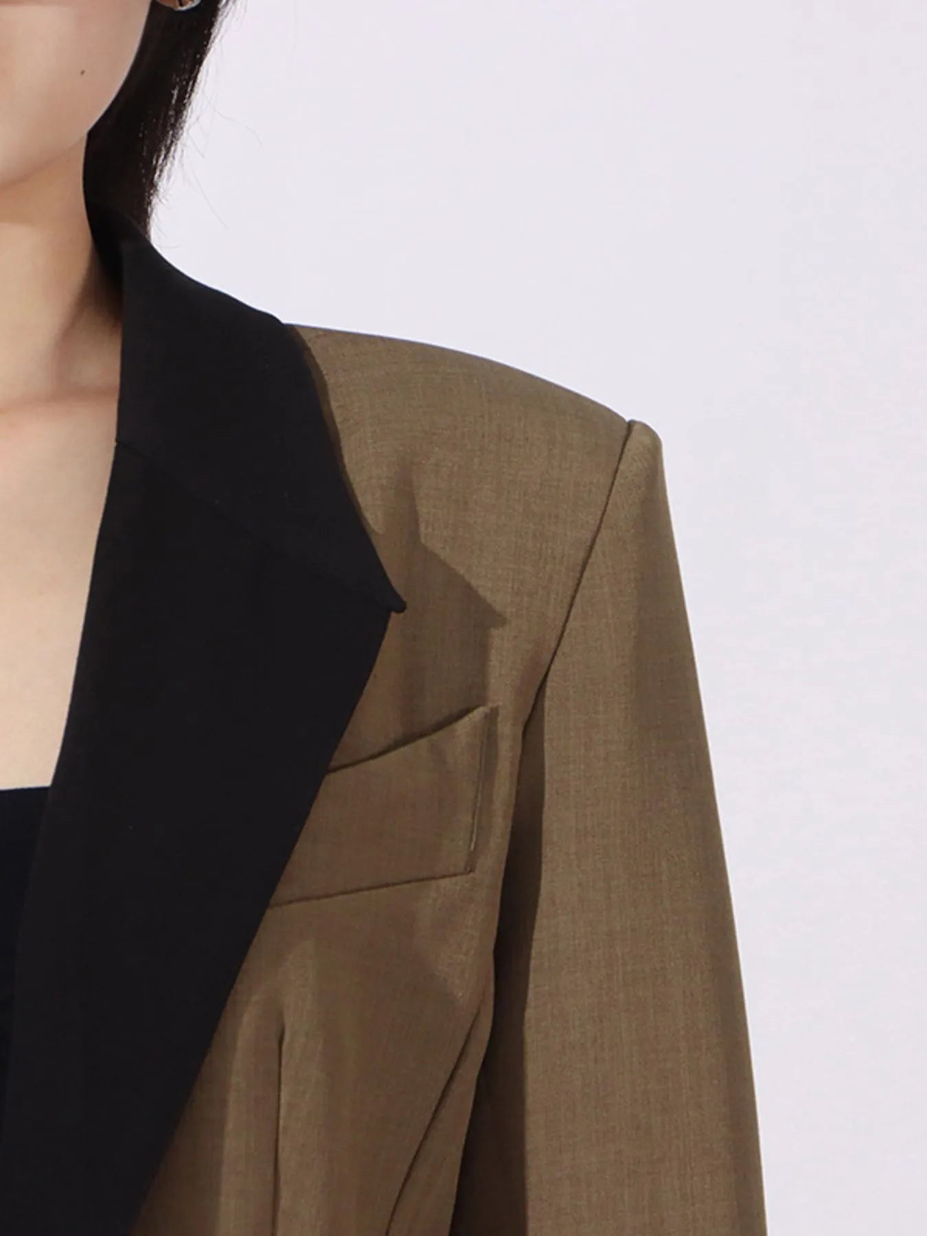 Contrast Lapel Collar Long Sleeve Blazer - Fashorio