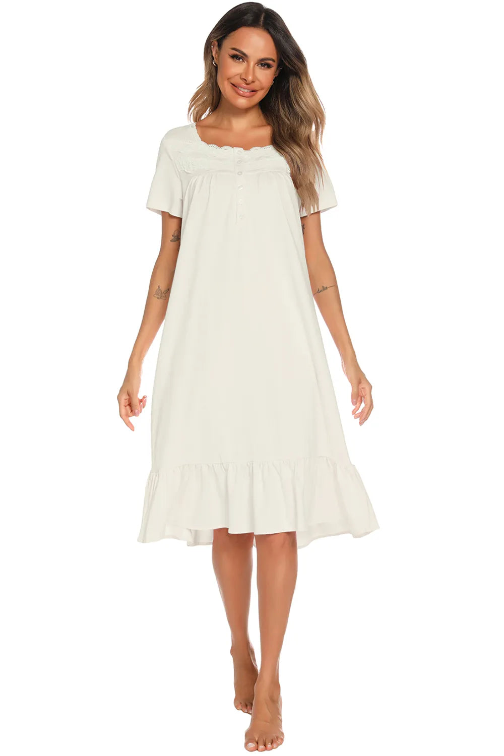 Lace Detail Square Neck Lounge Dress - Fashorio