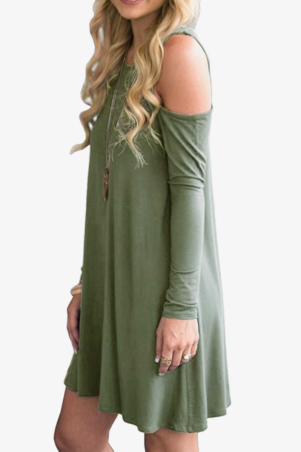 Cold-Shoulder Long Sleeve Mini Dress – Casual Round Neck Style - Fashorio