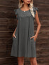 Round Neck Flutter Sleeve Dress with Pockets Dark Gray - Fashorio